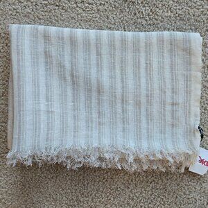NWT Linen Cotton Wrap Scarf *SMALL STAIN* Grey White Stripe